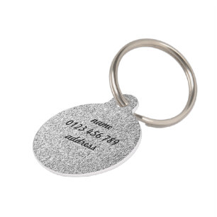 Silver glitter sparkles black white Personalise Pet Tag