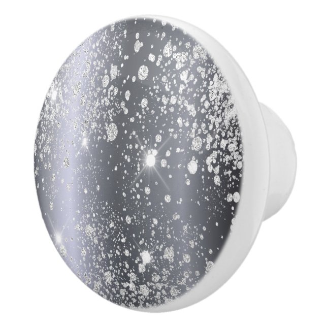 Silver glitter sparkles elegant glam ceramic knob (Right)
