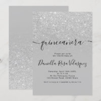 Silver glitter sparkles grey ombre quinceanera