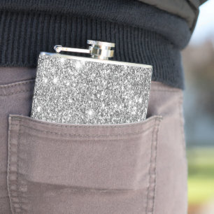 Silver Glitter Sparkles Hip Flask