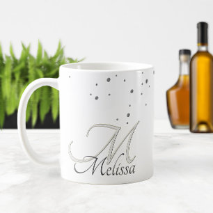 Silver Glitter Sparkles Name and Monogram Coffee Coffee Mug