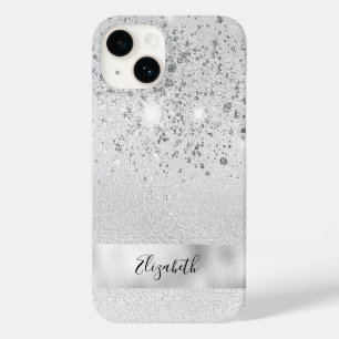 Silver glitter sparkles name script stylish Case-Mate iPhone 14 case