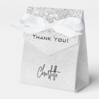 Silver glitter sparkles name script thank you