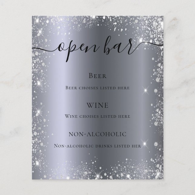 Silver glitter sparkles script bar menu (Front)