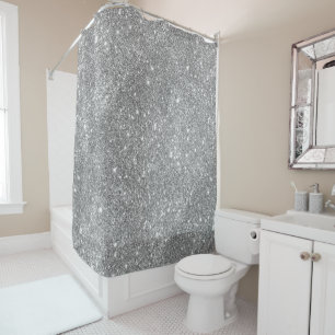 Silver Glitter Sparkles Shower Curtain
