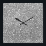 Silver Glitter Sparkles Square Wall Clock<br><div class="desc">You can personalise the design further if you'd prefer, such as by adding your name or other text, or adjusting the image - just click 'Customise' to see all the options.</div>