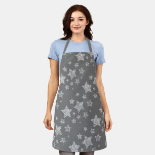 Silver glitter sparkles Stars pattern light grey Apron