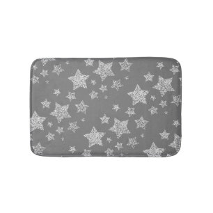 Silver glitter sparkles Stars pattern light grey Bath Mat