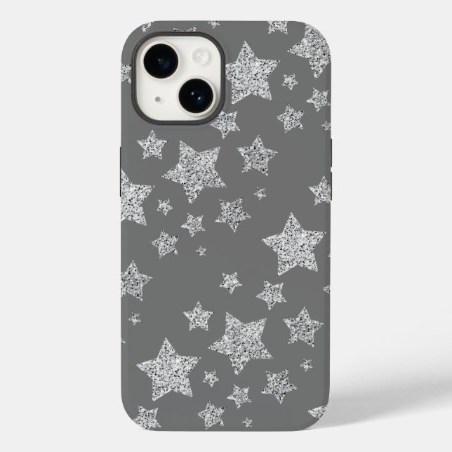 Silver glitter sparkles Stars pattern light grey Case-Mate iPhone Case (Back)