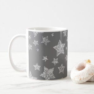 Silver glitter sparkles Stars pattern light grey Coffee Mug