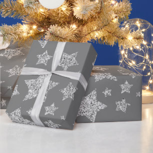 Silver glitter sparkles Stars pattern light grey Wrapping Paper