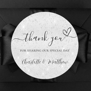 Silver glitter sparkles thank you wedding classic round sticker