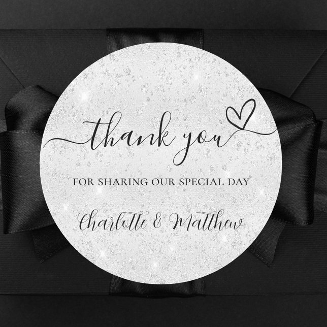 Silver glitter sparkles thank you wedding classic round sticker (Creator Uploaded)