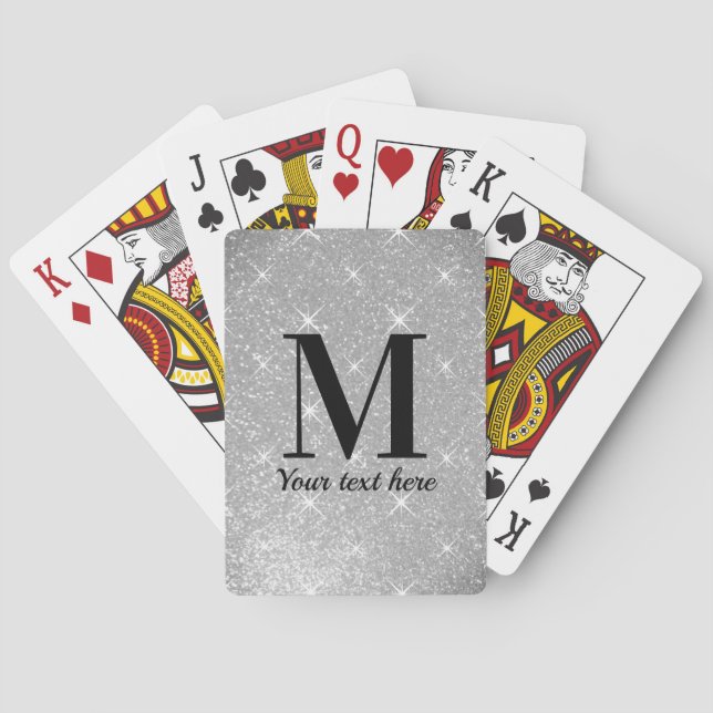 Silver glitter sparky shine custom monogram playing cards (Back)