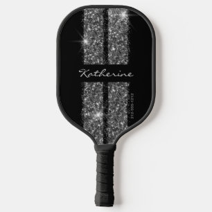 Silver Glitter Sport Racing Stripes Elegant Pickle Pickleball Paddle
