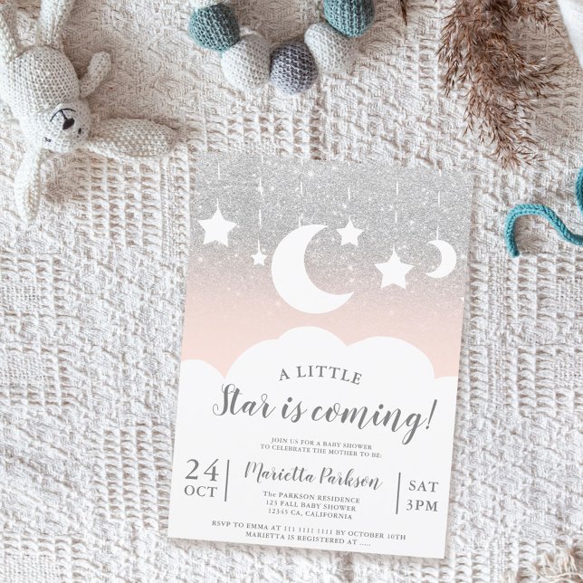 Silver glitter star moon cloud baby shower invitation (Creator Uploaded)