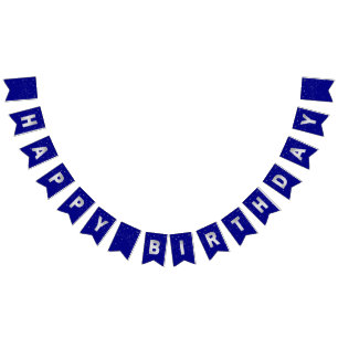 Silver Glitter Stars Birthday on Dark Blue Elegant Bunting