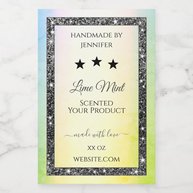 Silver Glitter Stars Product Labels Teal Yellow (Single Label)
