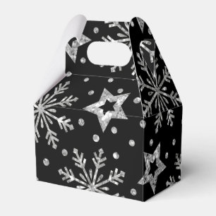 Silver Glitter Stars & Snowflakes Favour Box