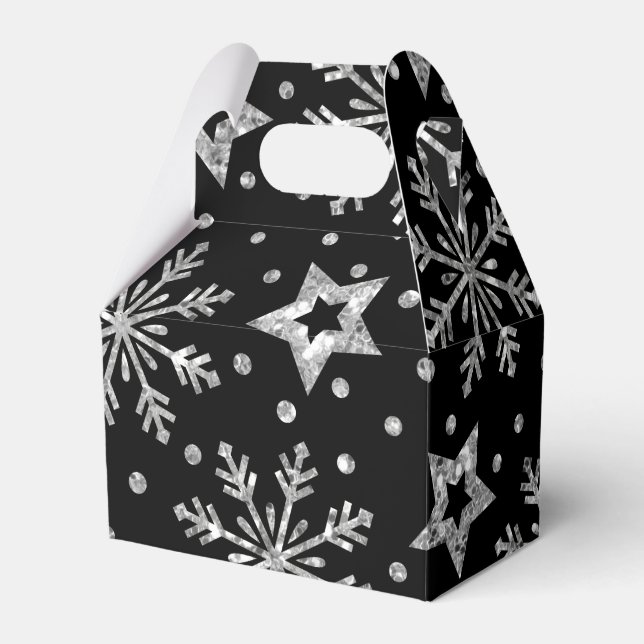 Silver Glitter Stars & Snowflakes Favour Box (Front Side)