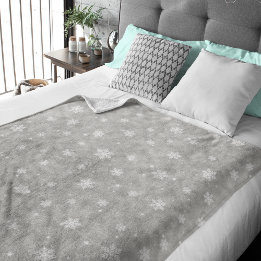 Silver Glitter Stars Snowflakes Fleece Blanket