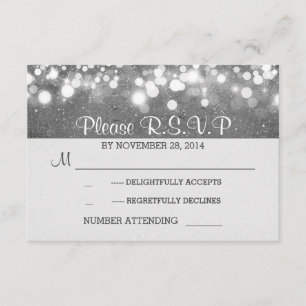 silver glitter string lights romantic wedding RSVP Card