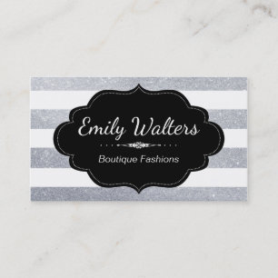 Silver Glitter Stripes Business Card