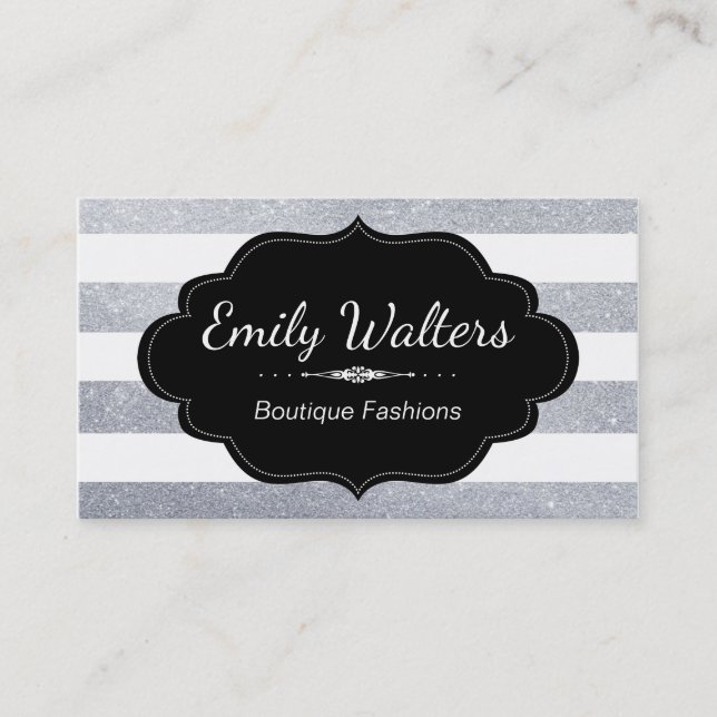 Silver Glitter | Stripes Business Card (Front)