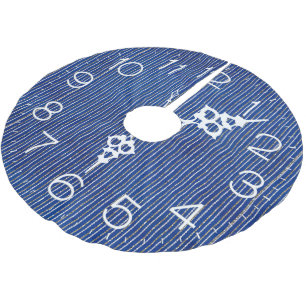 Silver Glitter Stripes On Blue Clock Brushed Polyester Tree Skirt