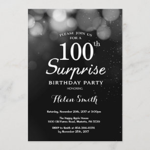 Silver Glitter Surprise 100th Birthday Invitation