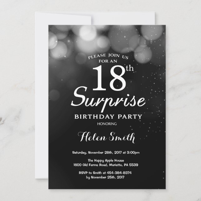 Silver Glitter Surprise 18th Birthday Invitation (Front)