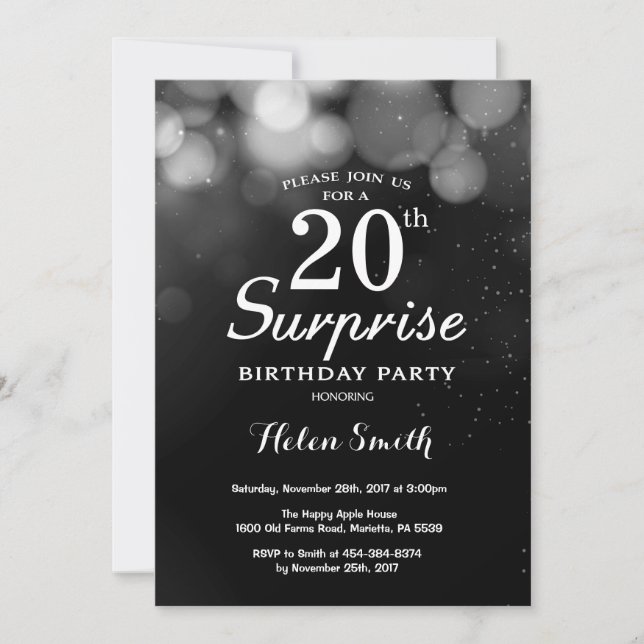 Silver Glitter Surprise 20th Birthday Invitation (Front)