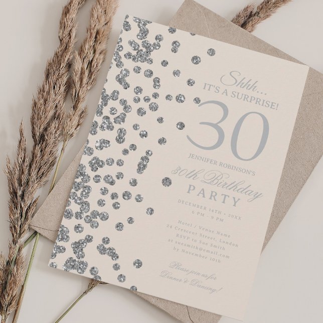 Silver Glitter Surprise 30th Birthday Champagne  Invitation (Silver Glitter Surprise 30th Birthday Champagne Invitation)