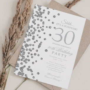 Silver Glitter Surprise 30th Birthday Party Invitation
