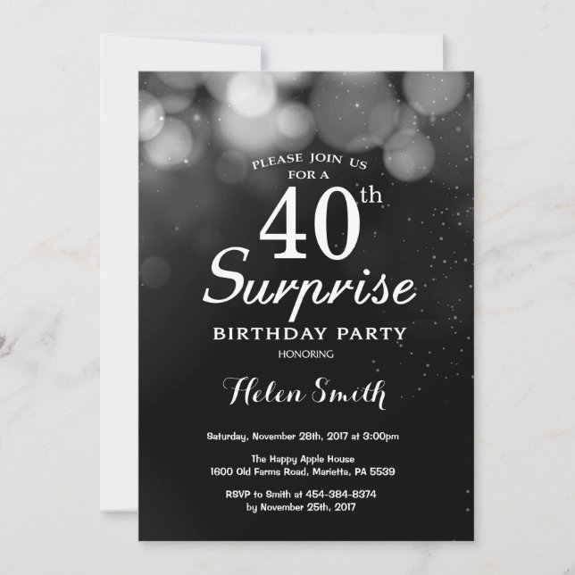 Silver Glitter Surprise 40th Birthday Invitation (Front)