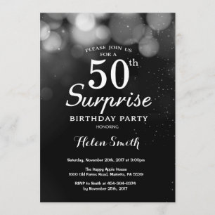 Silver Glitter Surprise 50th Birthday Invitation