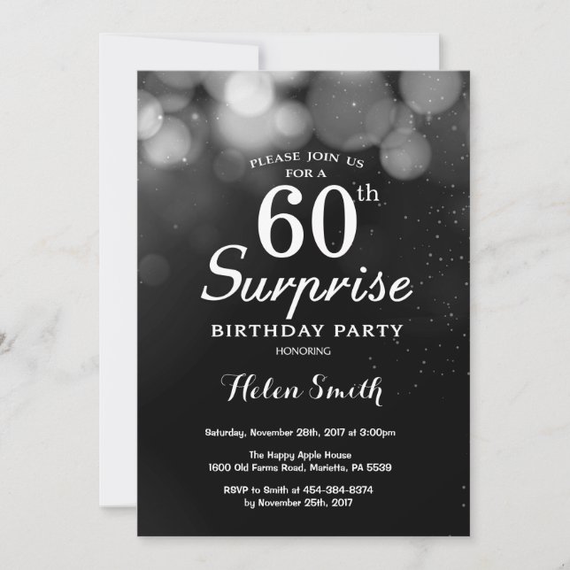 Silver Glitter Surprise 60th Birthday Invitation (Front)