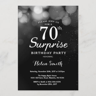Silver Glitter Surprise 70th Birthday Invitation