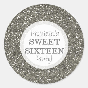 Silver Glitter Sweet 16 Classic Round Sticker