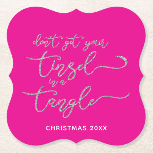 Silver Glitter Tangled Tinsel Paper Coaster