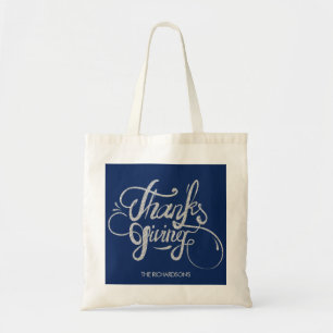 Silver Glitter Text Design- Thanksgiving Tote Bag