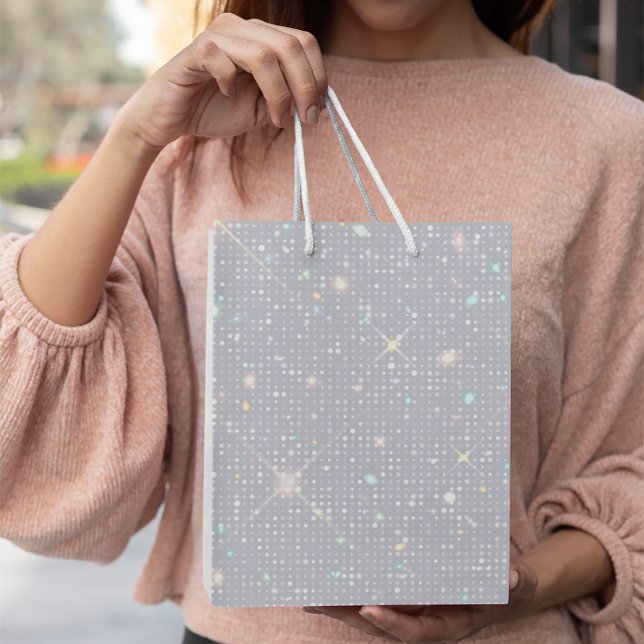 Silver Glitter Texture White Sparkling Diamond Medium Gift Bag (Creator Uploaded)