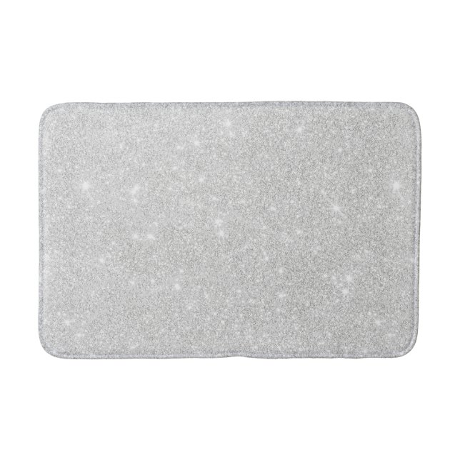 Silver Glitter Texture White Sparkling Shiny Bath Mat (Front)