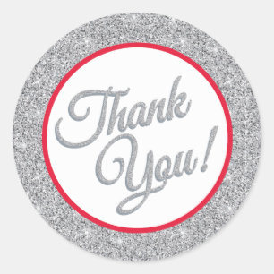 Silver Glitter Thank You Stickers