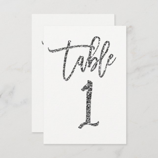 Silver Glitter Trendy Modern Script Table Number 1 (Front/Back)