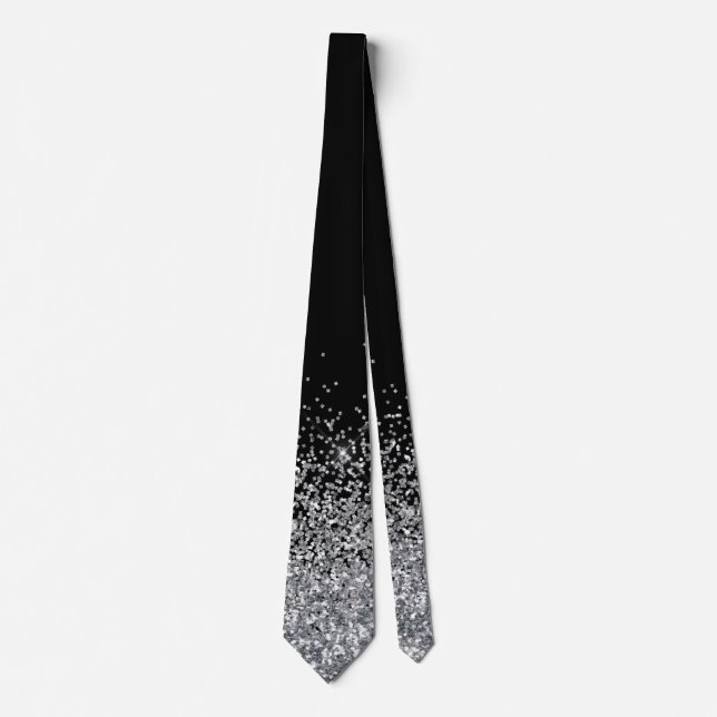 Silver Glitter Trendy Ombre Fading Tie (Front)