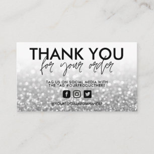 Silver Glitter Trendy Salon Thank You Business Card