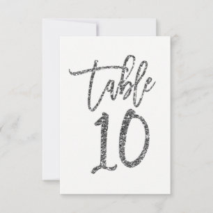 Silver Glitter Trendy Script Table Number 10 Ten