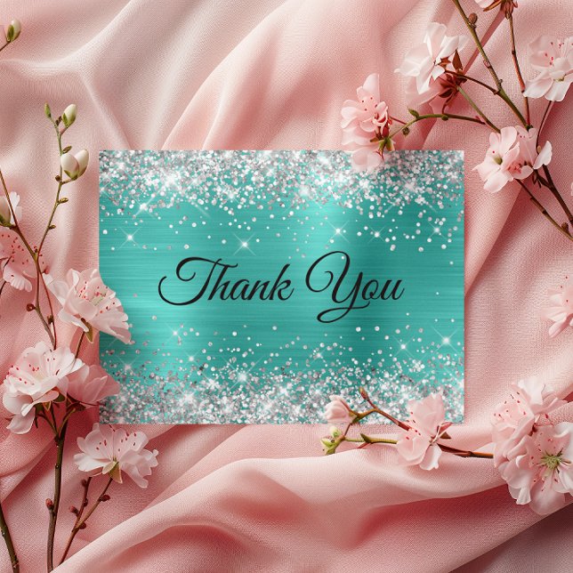 Silver Glitter Turquoise 75th Birthday Thank You Postcard (Silver Glitter Turquoise 75th Birthday Thank You Postcard)