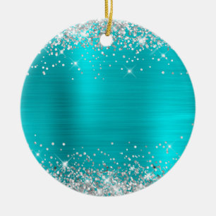 Silver Glitter Turquoise Foil Blank Ceramic Tree Decoration